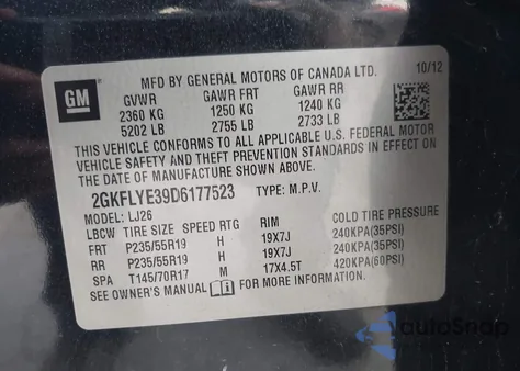 2013 GMC Terrain Denali z USA, uszkodzony, nr VIN 2GKFLYE39D6177523